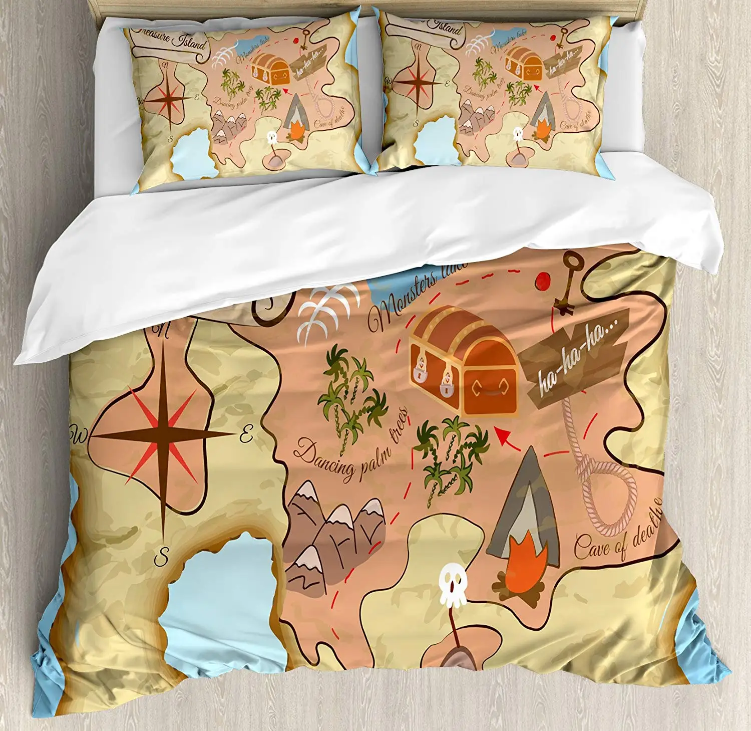 Набор постельного белья из 3 предметов с изображением карты острова