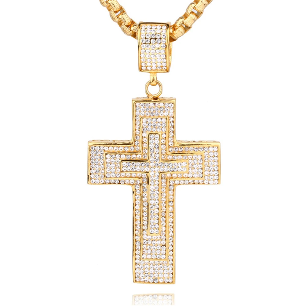 Цепочка мужская из нержавеющей стали кулон с большим крестом Иисуса в стиле