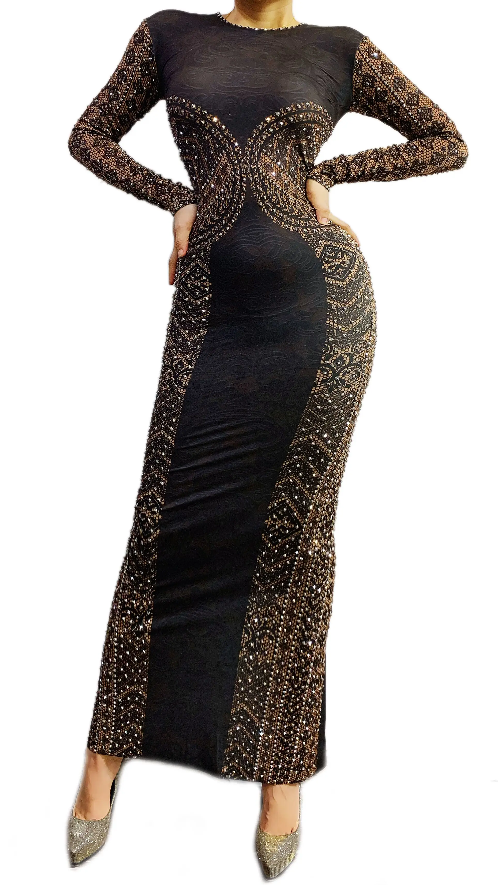 

New Arrival Women Luxurious Diamonds Long Evening Party Dress Birthday Celebrate Dancer Show Wear Prom Elegant Dresses 2021