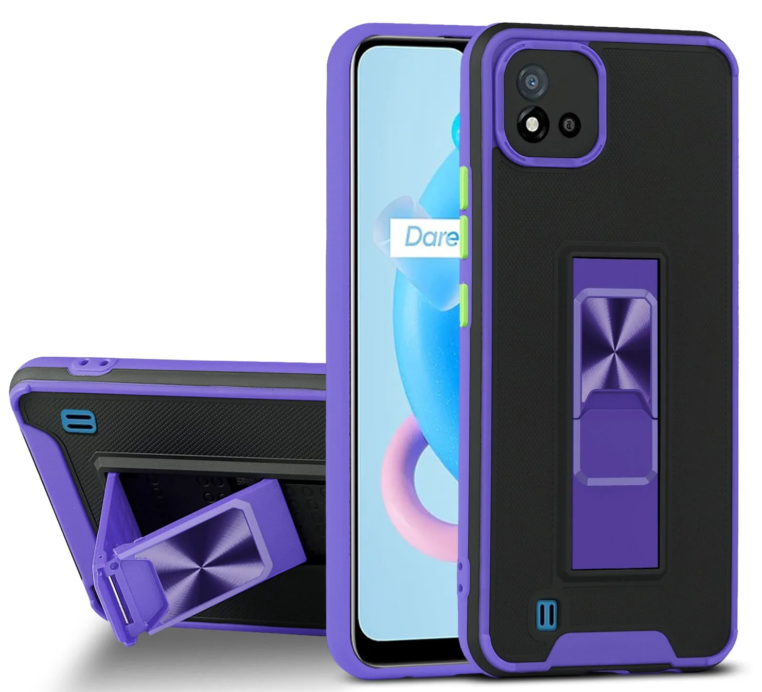 

Armor Protection Phone Case For Oppo Realme C20A C11 2021 C15 C12 C25 C20 C21 C17 F19 F17 Pro Car Magnetic Kickstand Back Cover