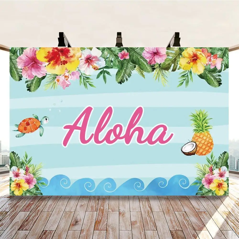 

Hawaii Aloha Party Backdrop Pineapple Summer Beach Flowers Tree Birthday Wedding Party Photography Backgrounds Photo Studio