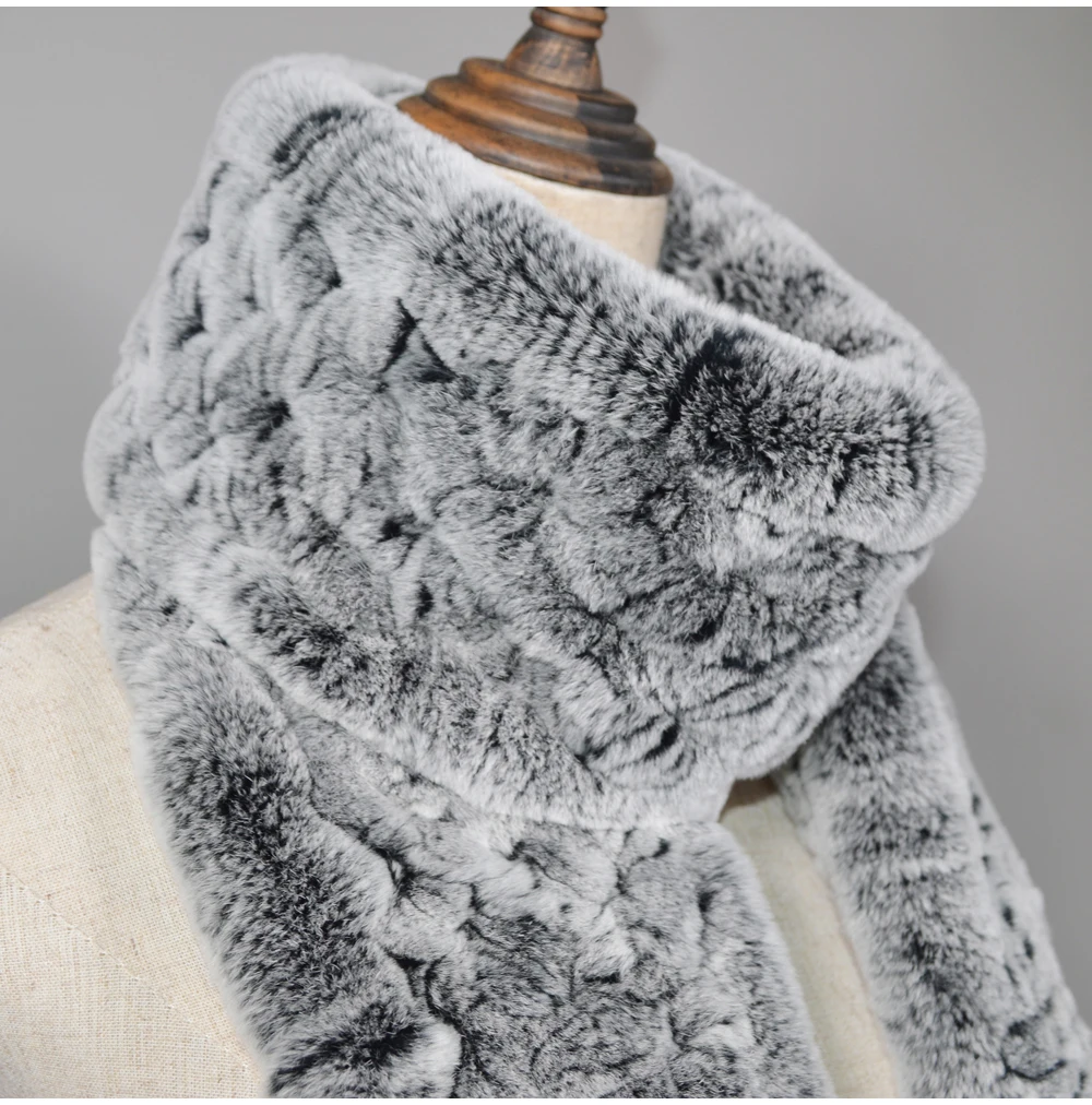 Winter Long Style Women Real Rex Rabbit Fur Scarf Rex Rabbit Fur Warm Soft Ring Scarfs High Quality Knit Rabbit Fur Scarves