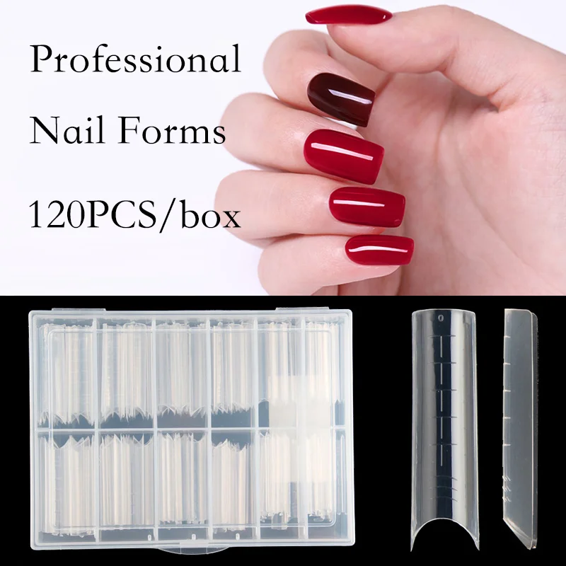 

120PCS/Box False Nails Quick Building Molds Plastic Transparent Nails Forms UV Gel Nail Art Tips 60PCS For Nails Extensions Tips