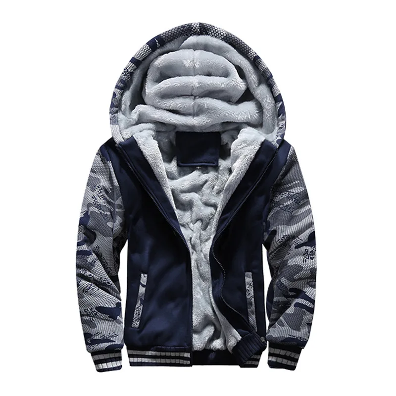 

European and American Hot Winter Clothing Plus Velvet Men Camouflage Sportswear Sweater Jacket Large Size Thick Warm Single Top