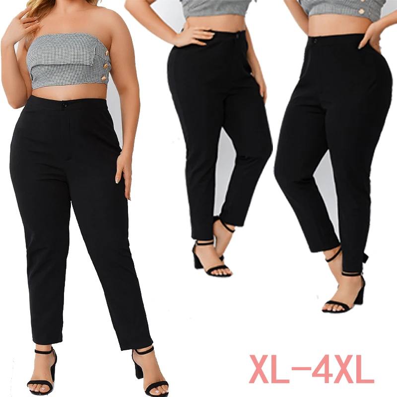 Women's sports casual pants feet sports pants women's black elastic waist plus size nine-point pants spring and summer new
