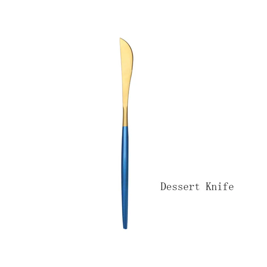 Dessert Knife 1 комплект посуды 304 из нержавеющей стали Синие золотые столовые приборы набор ножей для торта салат вилка набор столовые приборы Посуда Прямая - Цвет: Dessert Knife
