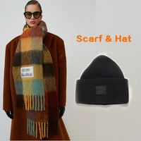 ac scarf and hat cashmere shawl in autumn and winter2021winter fashion colored chequered scarf warms studentsnecks and thicker