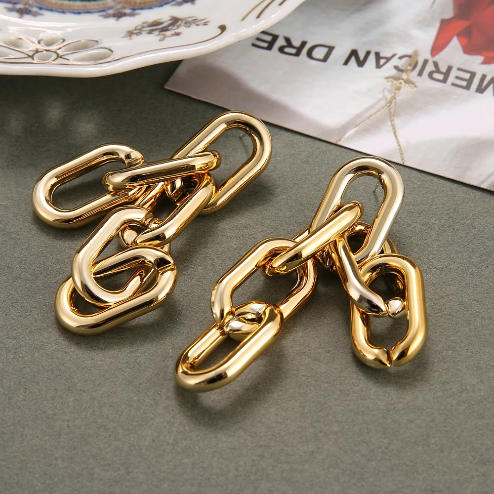 

EN Fashion Gold Long Tassel Thick Chain Earrings For Women Statement Geometric Chain Metal Dangle Earring Irregular Jewelry