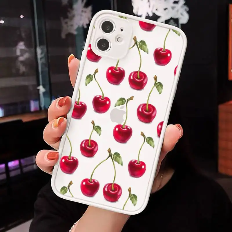 

Pink Cherries Cherry Strawberry Phone Cases Matte Transparent for iPhone 7 8 11 12 s mini pro X XS XR MAX Plus cover funda