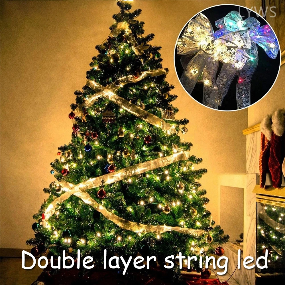 

1/2/5M Christmas Decoration LED Ribbon Lights Double Layer Fairy Lights Strings Christmas Tree Ornaments Navidad 2022 Home Decor