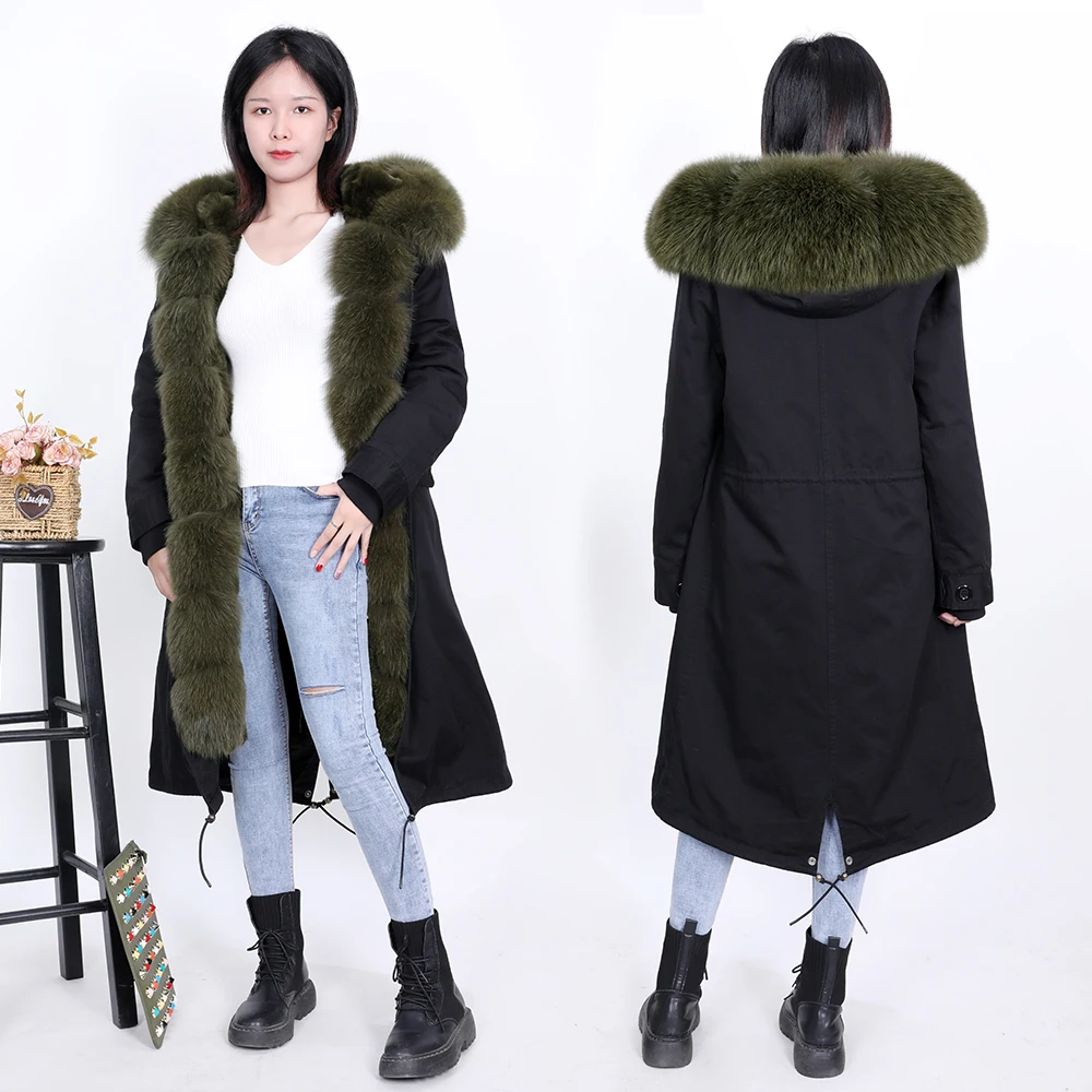 

LIBIELIY Winter Women Long Coats Real Fox Fur big fur collar Natural Rabbit fur liner over the knee plus size parkas winter