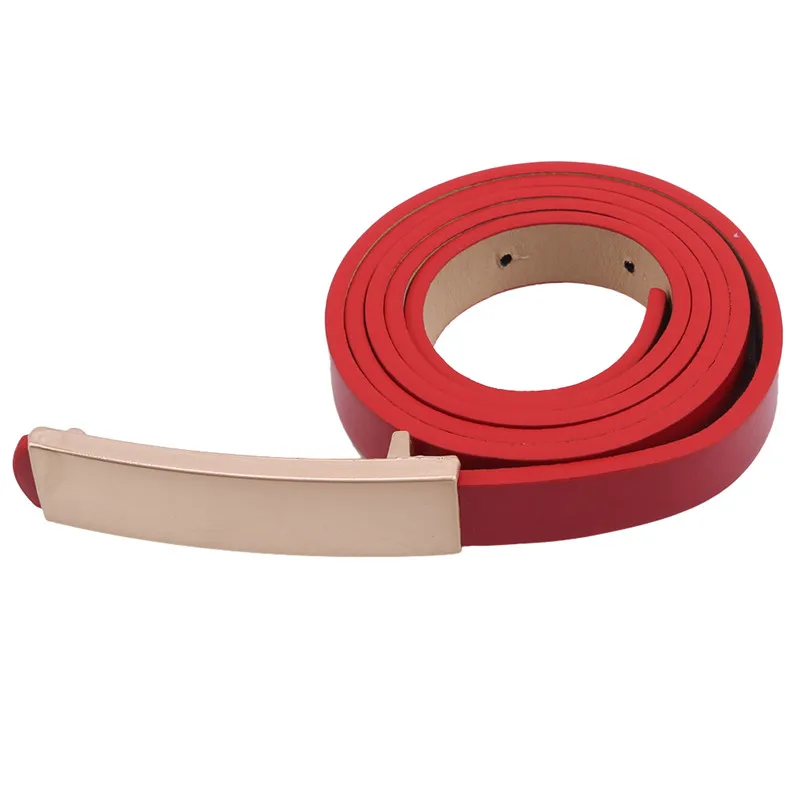 

Design Slim Belt Dress Simple Women Leather Belt Thin Skinny Metal Gold Elastic Buckle Classic Waistband Belt Dress Accessories