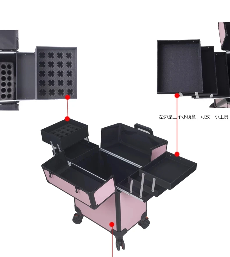 Многослойный вместительный косметический чехол для женщин чемодан на колесиках