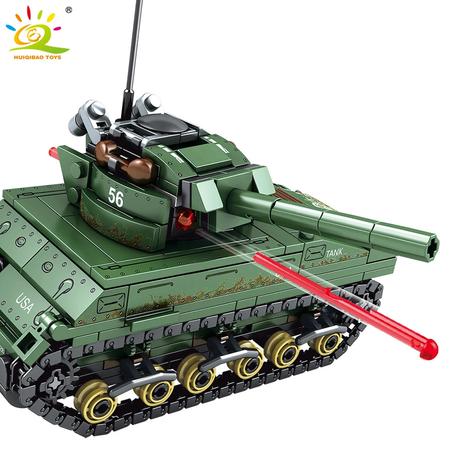 HUIQIBAO 437 шт. Военная серия Panzer Sherman M4 Танк строительные блоки армейские фигурки