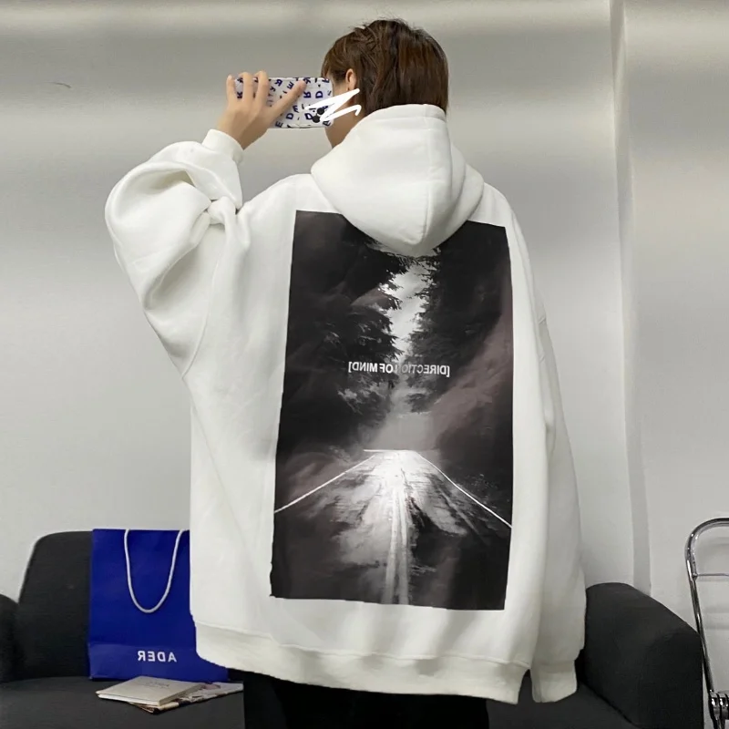 

Темный черный свитер с капюшоном для мужчин и женщин, осенне-зимняя куртка оверсайз в стиле хип-хоп