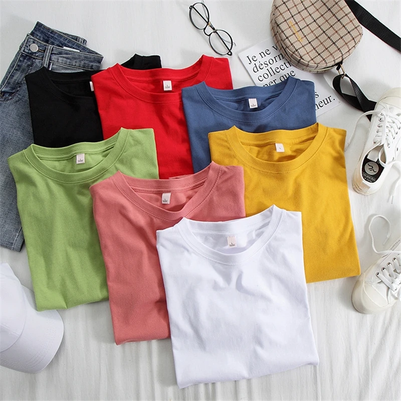 Футболка женская хлопковая Базовая Повседневная Свободная рубашка 7 цветов