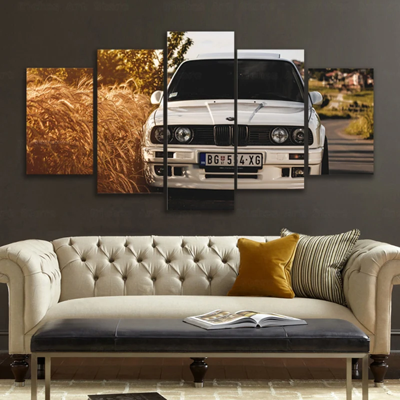 

BMW Super White M3 MPower 5pcs Classic Nordic Poster Print Oil Painting Canvas Wall Art Picture Living Room Home Decor Photo
