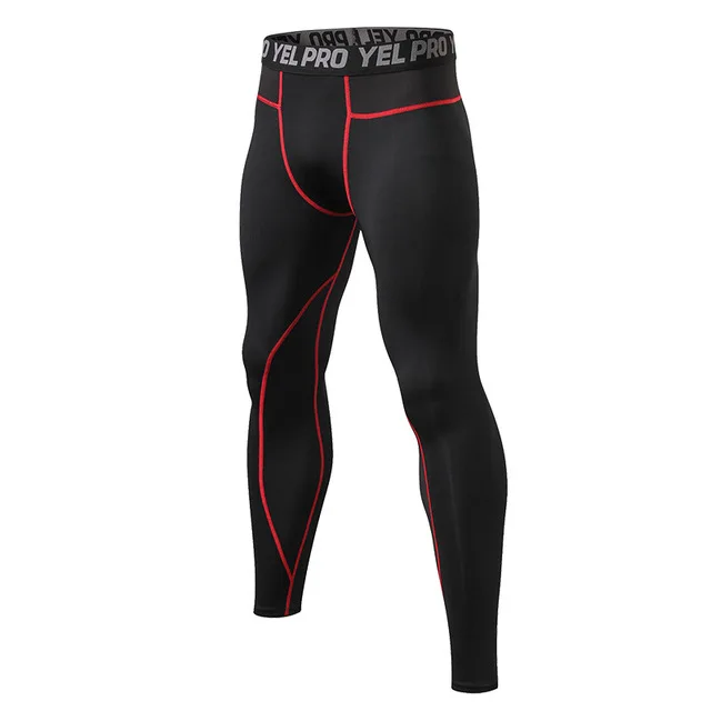 black red Quick Dry Running Compression Pants Tights Men Breathable Mesh Patchwork Sports Leggings Fitness Sportswear Gym Skinny Trousers - Цвет: black red