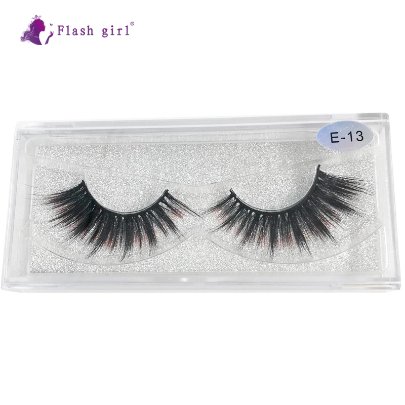 Flash Girl False Eyelashes 3D E-13 Mink E Series Bulk Mink Eyelashes Makeup 1 Pairs Colorful Eylashes