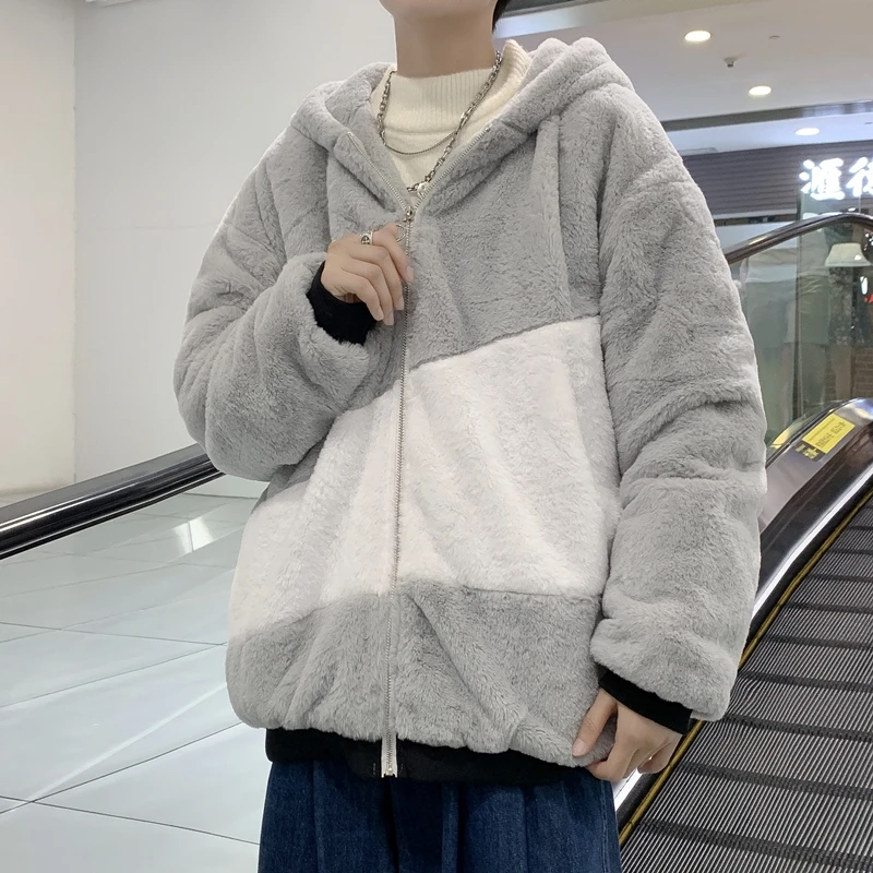 

Sherpa Jacket Men Winter Fleece Jacket Men With Hood Thick Warm Jacket Men Casual Streetwear Korean Fashion Clothing Mens Coats
