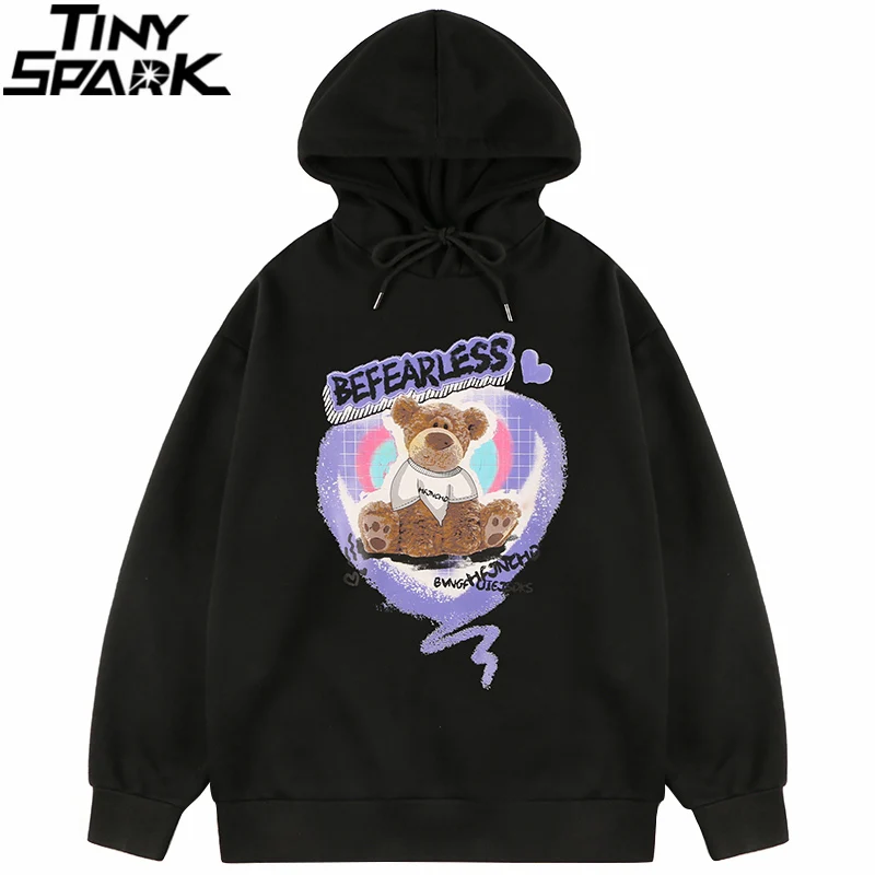 

Толстовка с капюшоном в стиле хип-хоп Харадзюку с забавным медведем и буквенным принтом, уличная одежда, пуловер 2021, мужская хлопковая свобо...