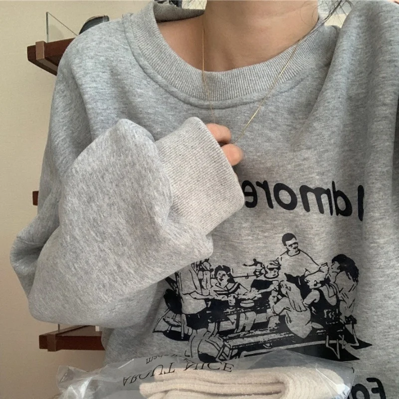 Корейские женские толстовки осень-зима Универсальный пуловер с буквенным