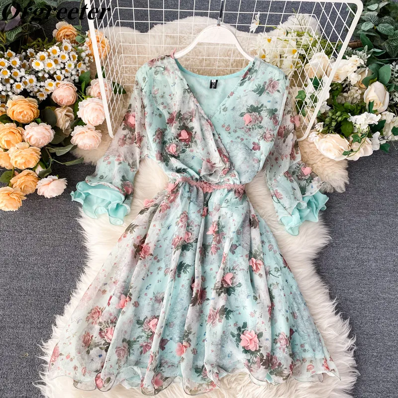 Женское пляжное платье в богемном стиле милое короткое с 3D цветочной аппликацией