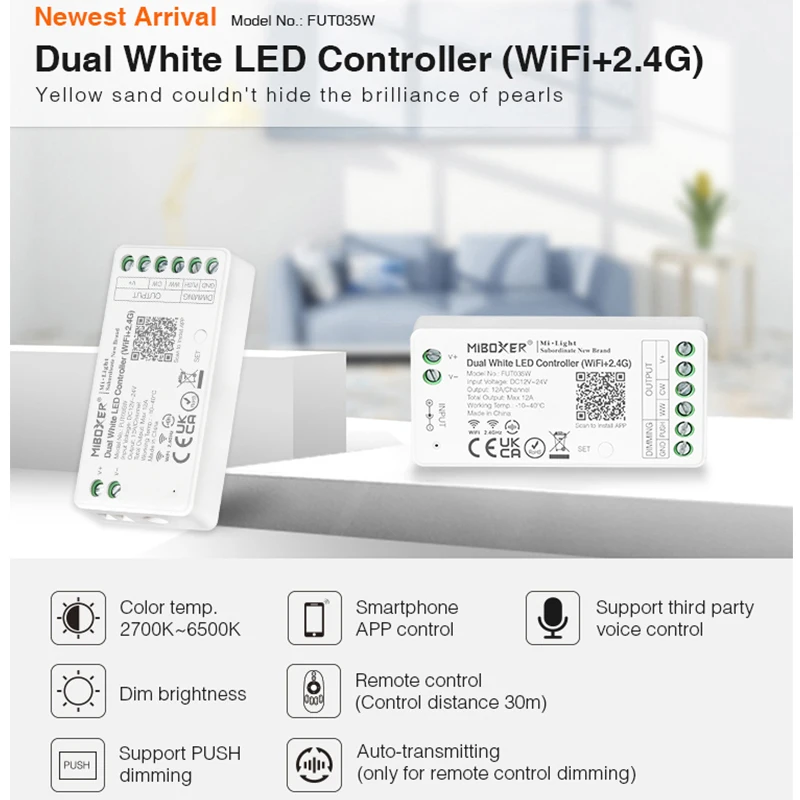 Miboxer 2 4 ГГц Одноцветный двойной белый RGB RGBW + CCT светодиодный контроллер (Wi-Fi 4G) FUT035W