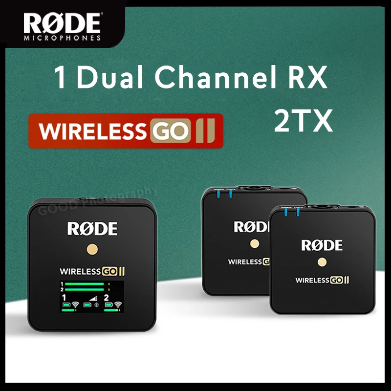저렴한 Rode-무선 마이크, Go II RX 2TX, 200m 전송, 듀얼 채널, 휴대폰, DSLR 카메라, 비디오 인터뷰 용