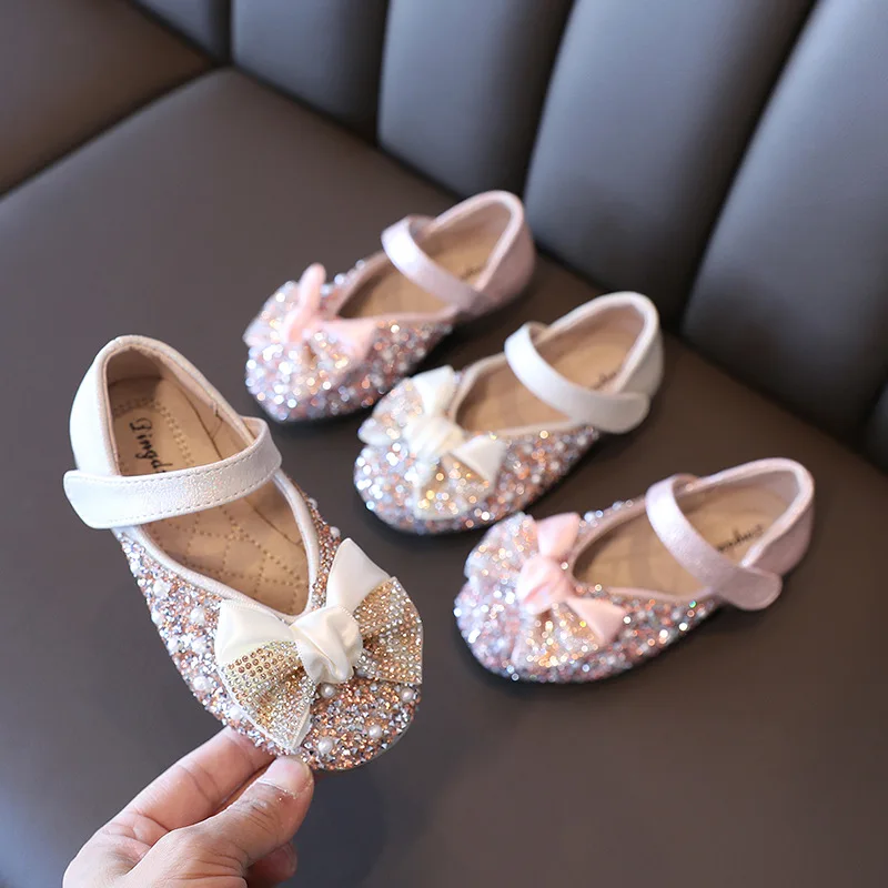 Zapatos planos con lazo para ni&ntilde;a, zapatillas de princesa con diamantes de imitaci&oacute;n, para playa, para actuaciones, para fiesta, Chic, 2022-0