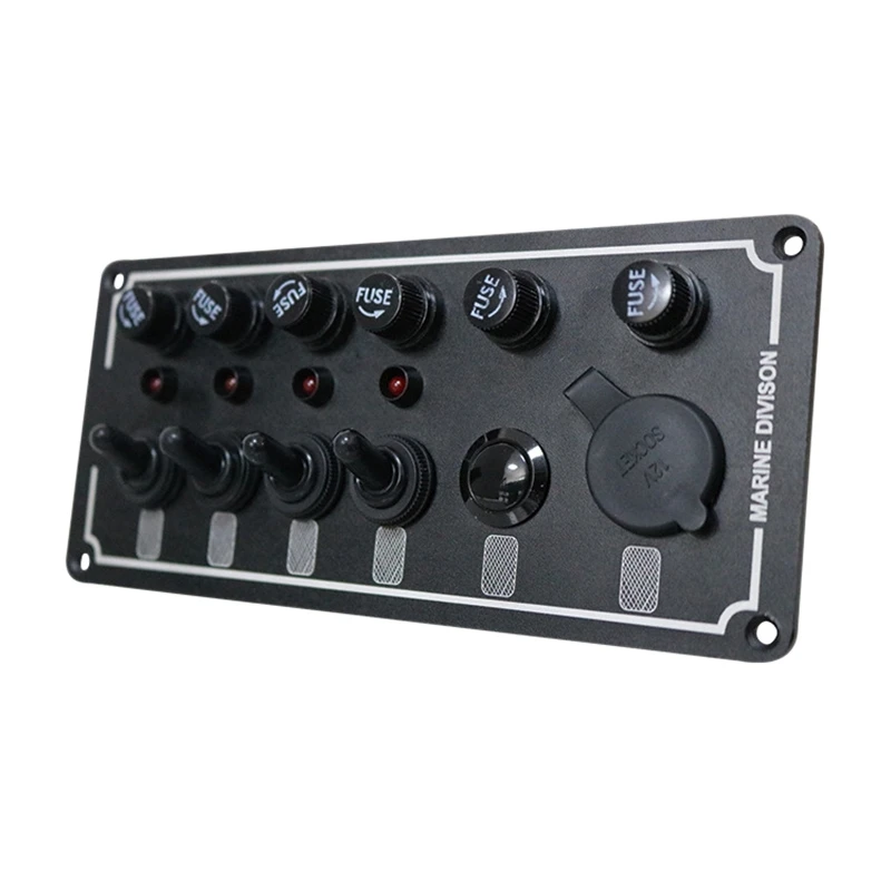 

6 Gang Marine Toggle Switch Panel 12V/24V Fused ON/OFF Overload Switch Panel with Cigarette Lighter for Boat Caravan RV