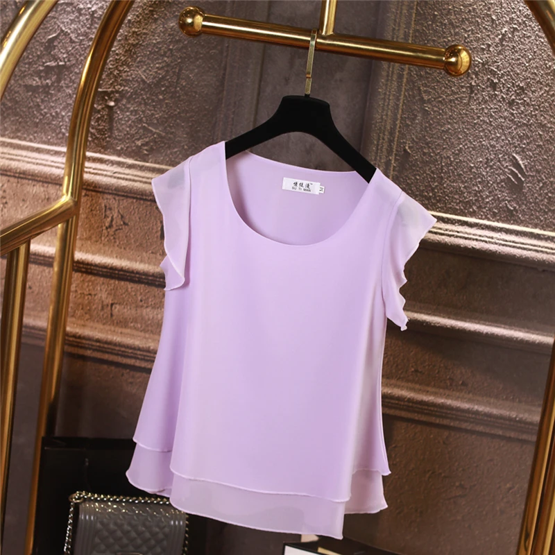 

Blusas Casual Loose Ruffles Women Shirts Summer 2021 Short Sleeve Chiffon Women Blouse and Tops O Neck Plus Size Clothing 14624