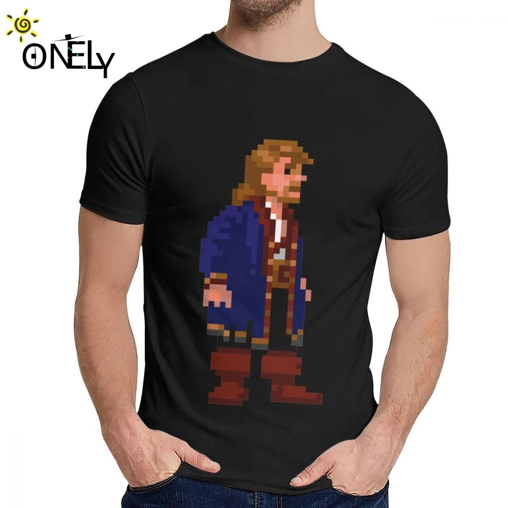 Для мужчин футболка Guybrush Monkey Island 2 мягкий летний круглый воротник винтажный