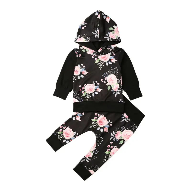 

0-24M infant Toddler Baby Girl Autumn Outfits Flower Hooded Sweatshirt Tops+Trousers Pants Winter Baby Clothing Sets Tractsuit