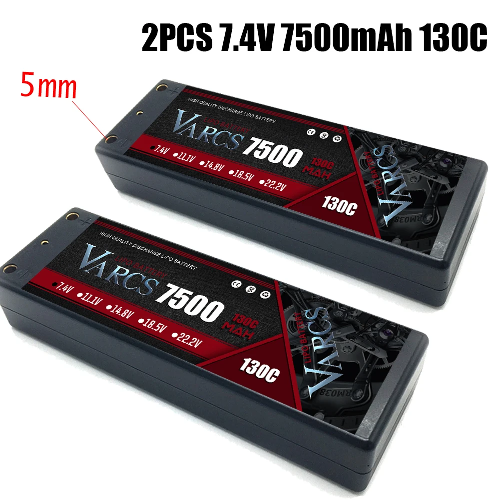 2 шт. VARCS Lipo батареи 2S 7 4 в 7500 мАч 130C/260C 5 мм Твердый корпус для радиоуправляемой