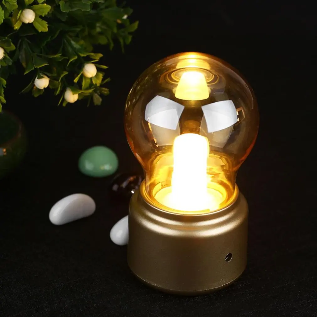 

New Retro Glass Night Light USB Charging Nostalgic Table Lamp Bulb Atmosphere Nightstand Lamp Bedroom Bedside Decoration