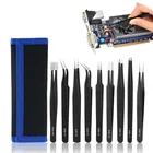 ZK30 910 шт. Пинцет ESD набор инструментов Высокая точность Антистатические изогнутый кусачки для ремонта набор инструментов Сталь Многофункциональный пинцет