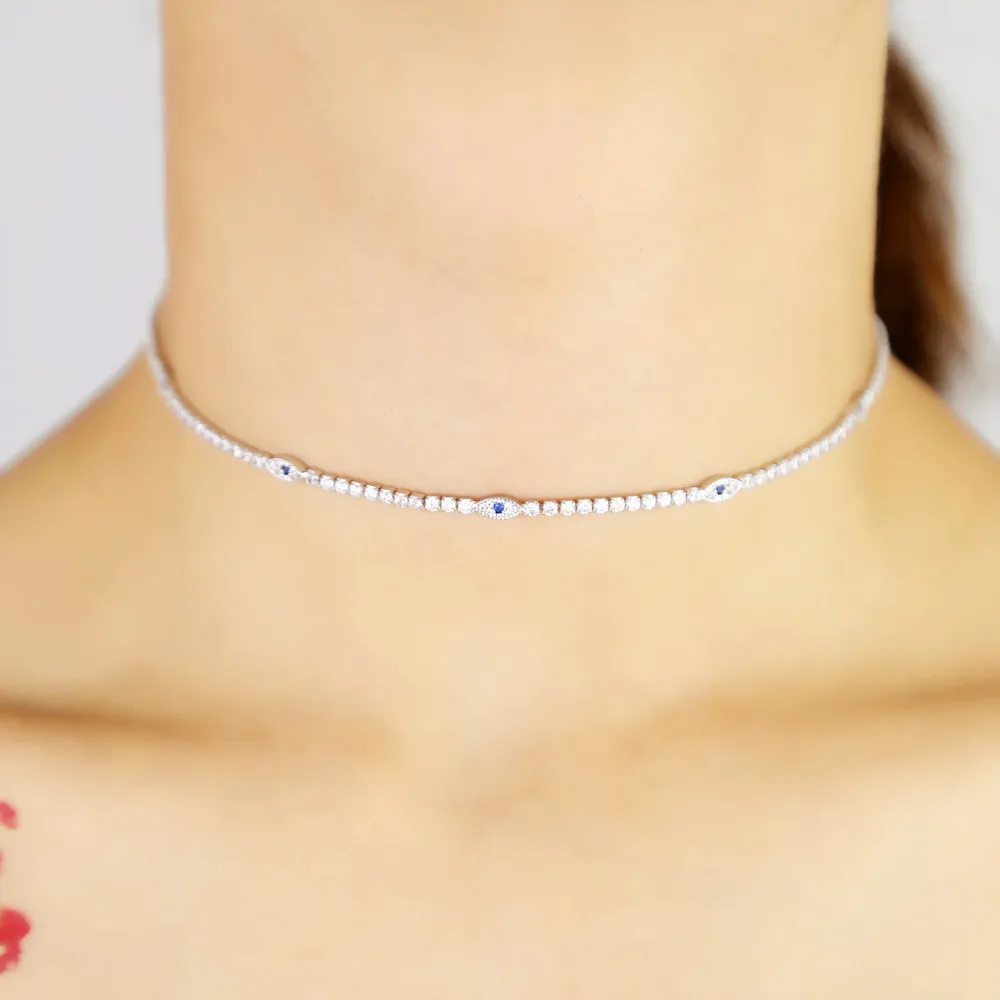 Милое мини Ожерелье чокер со сверкающими звеньями для теннисной цепи выложенное