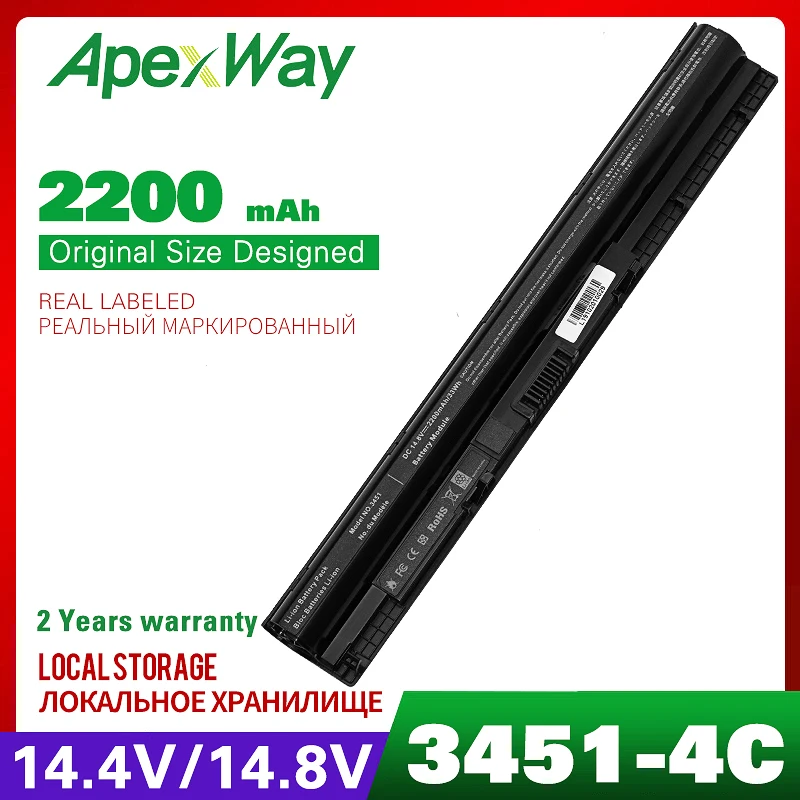 ApexWay 14,4 В 4cell 2200 мАч батарея для ноутбука для DELL Inspiron 3451 3558 5455 3458 3551 series K185W GXVJ3 HD4J0 M5Y1K WKRJ2 14,4 В Аккумулятор для ноутбука