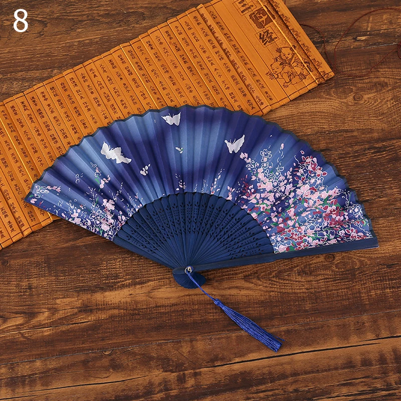 Шелковый китайский веер складной Ручной Веер с цветочным принтом в винтажном