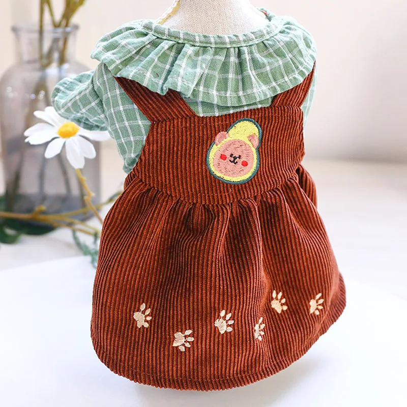 Милое Платье для кошек и собак клетчатая футболка с круглым вырезом Вельветовая