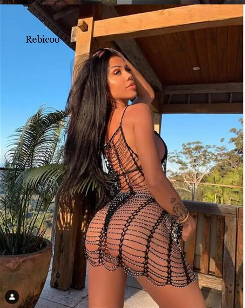 Женское Сетчатое мини-платье в пляжном стиле белое черное платье с U-образным