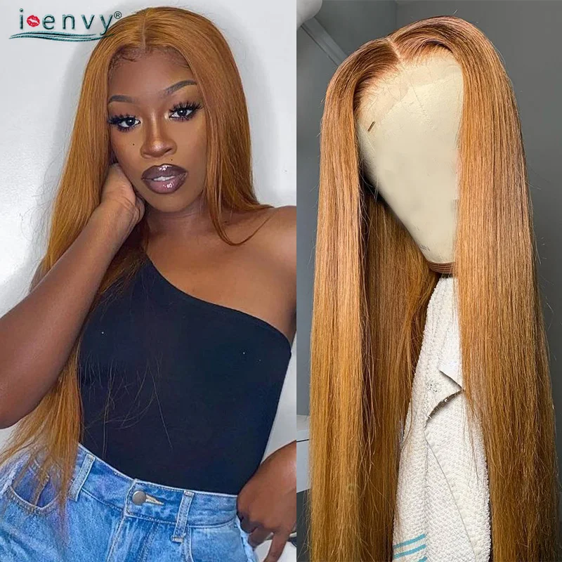 Парики из прямых перуанских прозрачных натуральных волос на кружеве Ginger Blonde цвет