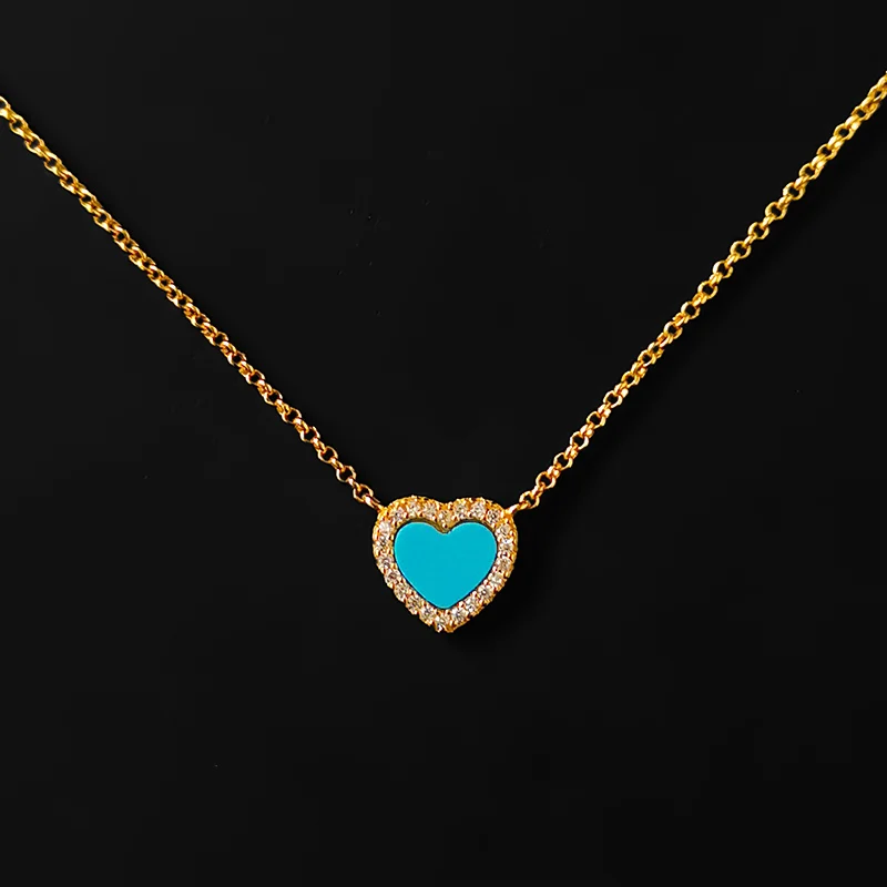 

S925 Sterling Silver June New Blue Heart-shaped Necklace Female Fashion Sex Heart Clavicle Chain Retractable Birthday Gift