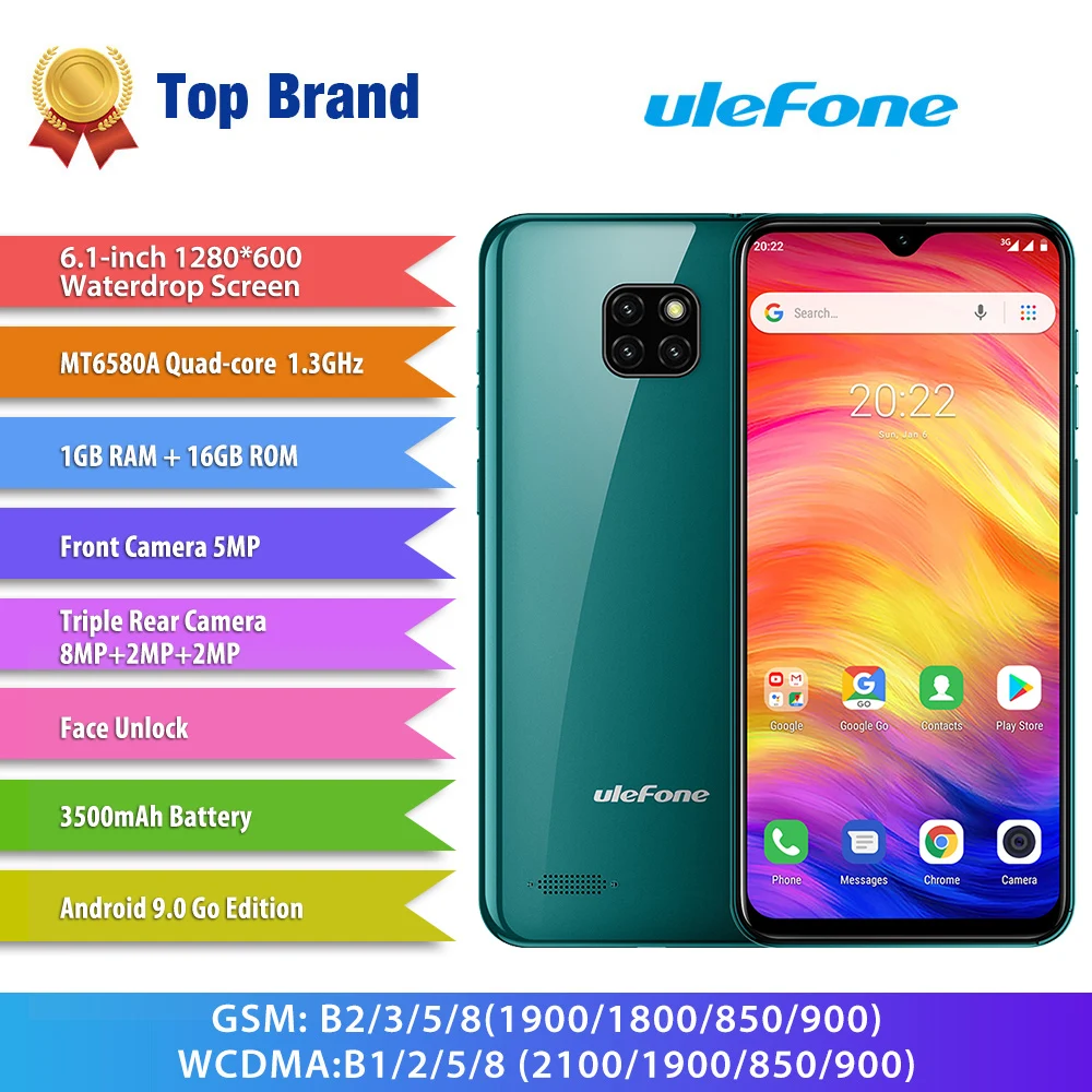 Ulefone Note 7 смартфон с 6 1 дюймовым дисплеем четырёхъядерным процессором 19:9 3500 мАч