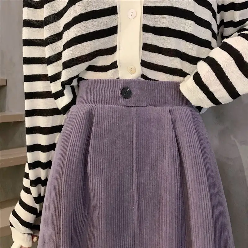 

Skirts Women Basic Fall Elastic Popular Preppy Girls Clothing Harajuku Mid-Calf College All-match Vintage Empire Lady Skirt Pure