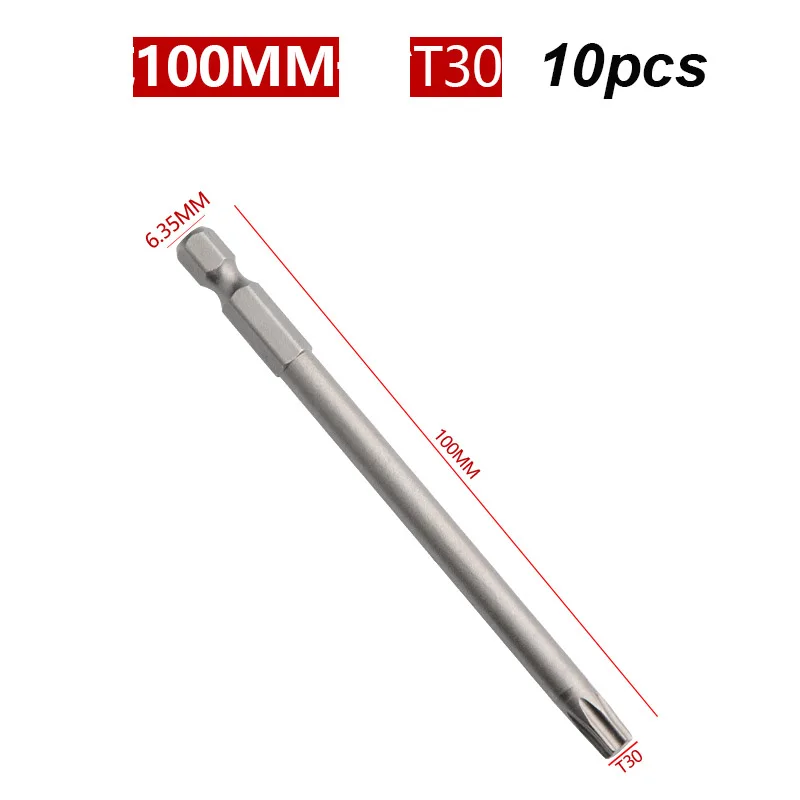 

10 шт. 1/4 шестигранный хвостовик Магнитная Звезда Torx отвертка бит 100 мм Длина T6 T7 T8 T9 T10 T15 T20 T25 T27 T30 T40 инструмент точный винт
