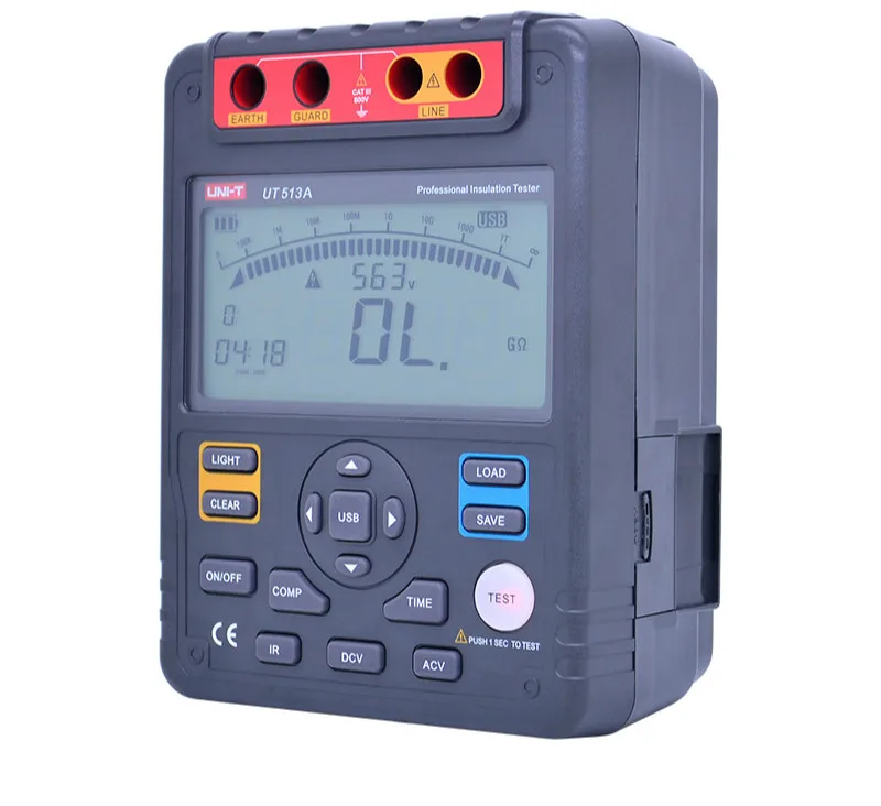 Günstig UNI-T UT513A Isolierung Widerstand Tester Analog Bar Graph AC/DC 500V ~ 5000V DAR PI Tester Test Spannung Sekundäre Display Megger