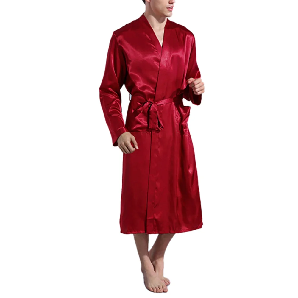 

Men's Silk Satin Bathrobe Robe Long Solid Silk Pajamas Men Silk Nightgown Robe Sleepwear Kimono Homme Dressing Gown cloak