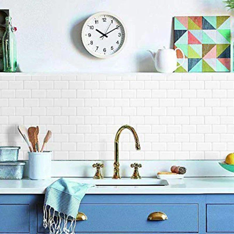 Пилинг и палка Backsplash 10X10 дюймов Съемный 3D стены метро плитки (упаковка из 4) для